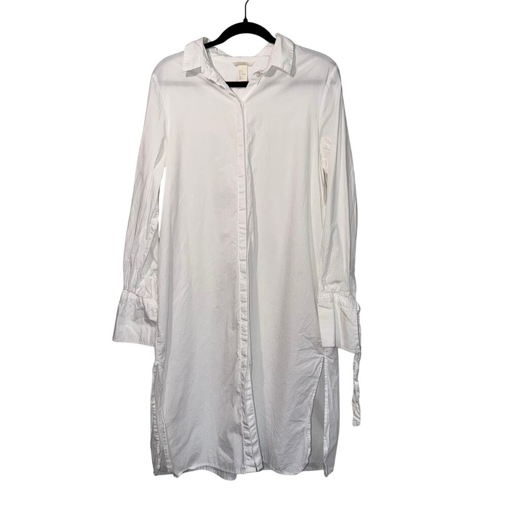 White 100% Cotton Long Sleeve Button Down Shirt Dress US 14 L/XL